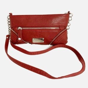 Nine West Faux Leather Crossbody Bag Partial Chain Strap and Zipper Detailing 🔴